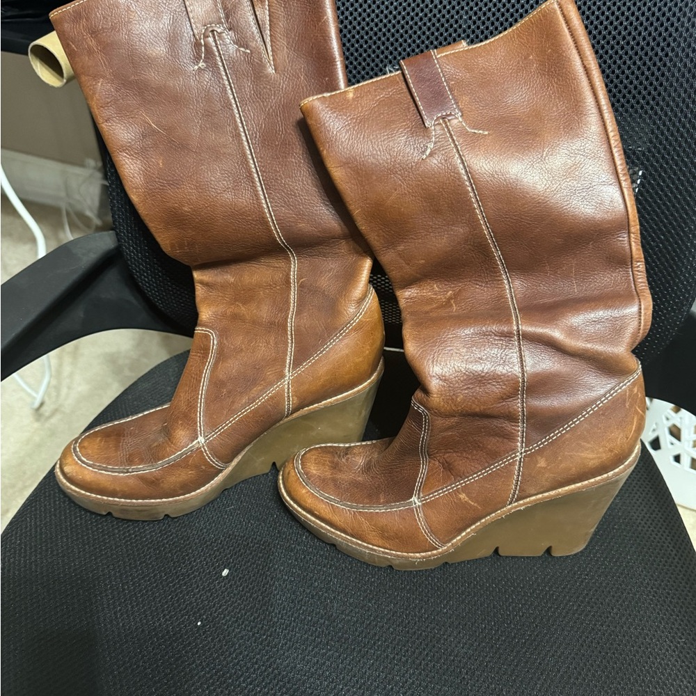 Michael Kors Tan Leather Wedge Boots